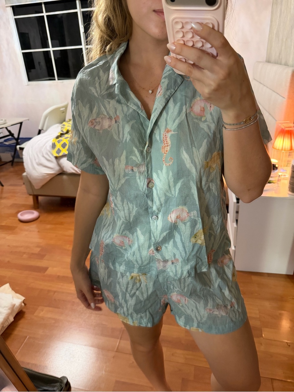 Oysho Light Seafoam Pajama Set with Subtle Print
